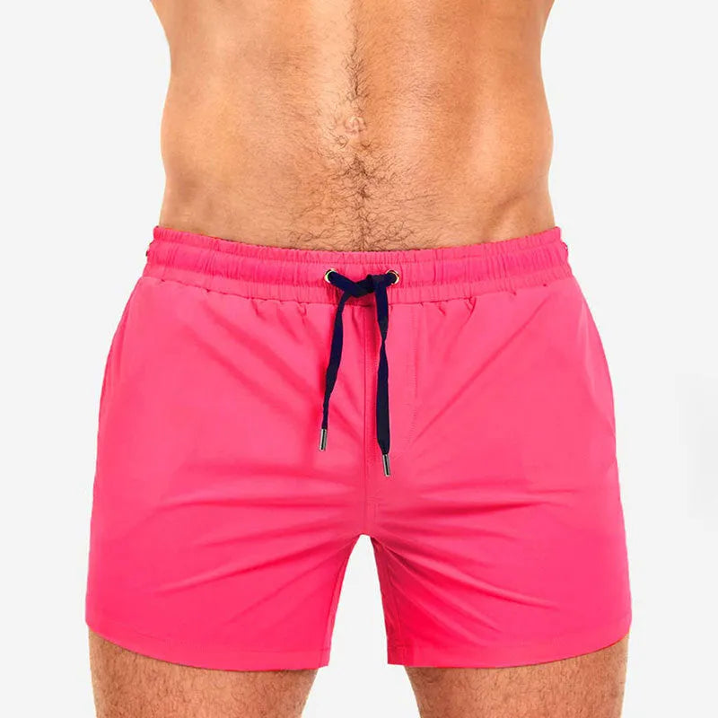 Men's solid colour polyester swimming shorts with mesh lining in army green