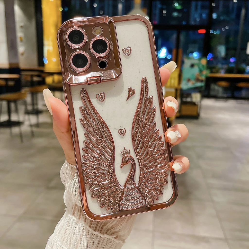 Angel wing frame bracket electroplated three-dimensional TPU phone case for iPhone in black colour