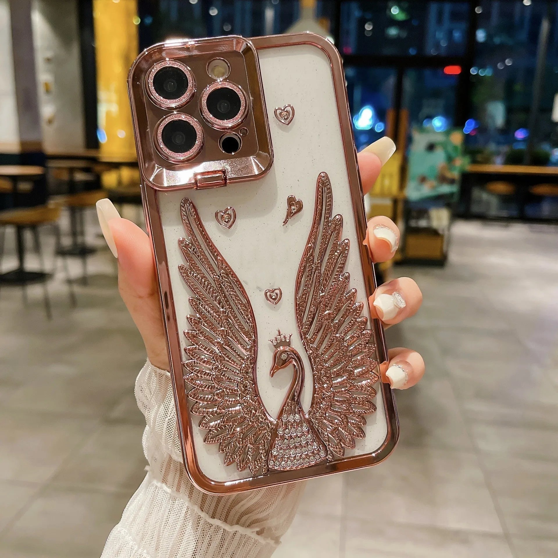 Angel wing frame bracket electroplated three-dimensional TPU phone case for iPhone in black colour