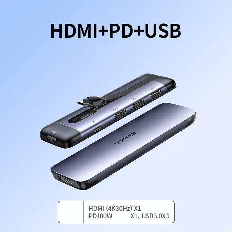 USB-C docking station adapter with HDMI, USB 3.0 ports and charging capability