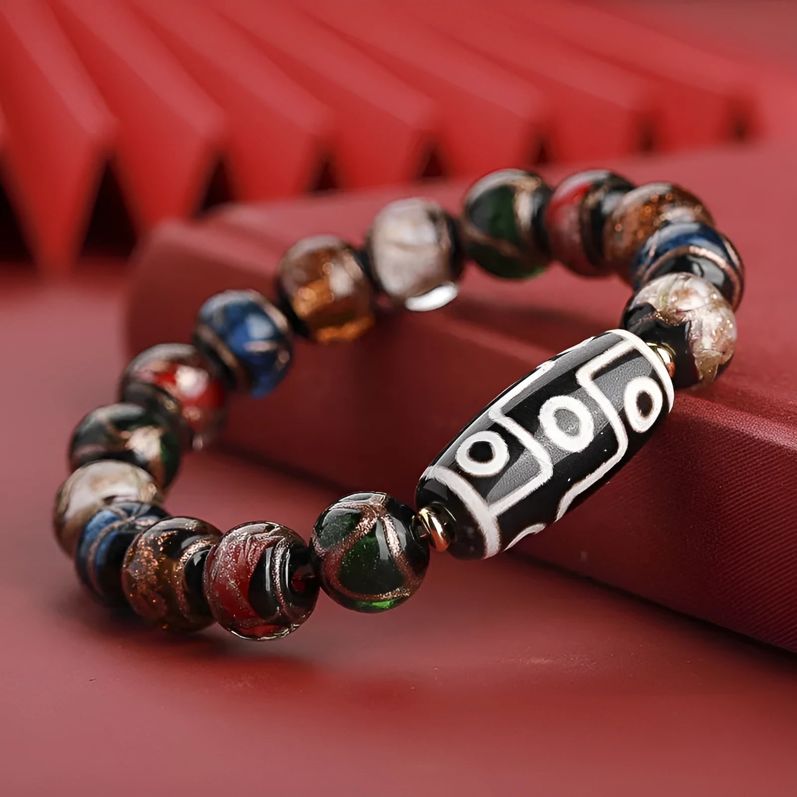 Chinese style coloured glaze bracelet with snake lucky beads in ancient five-colour design