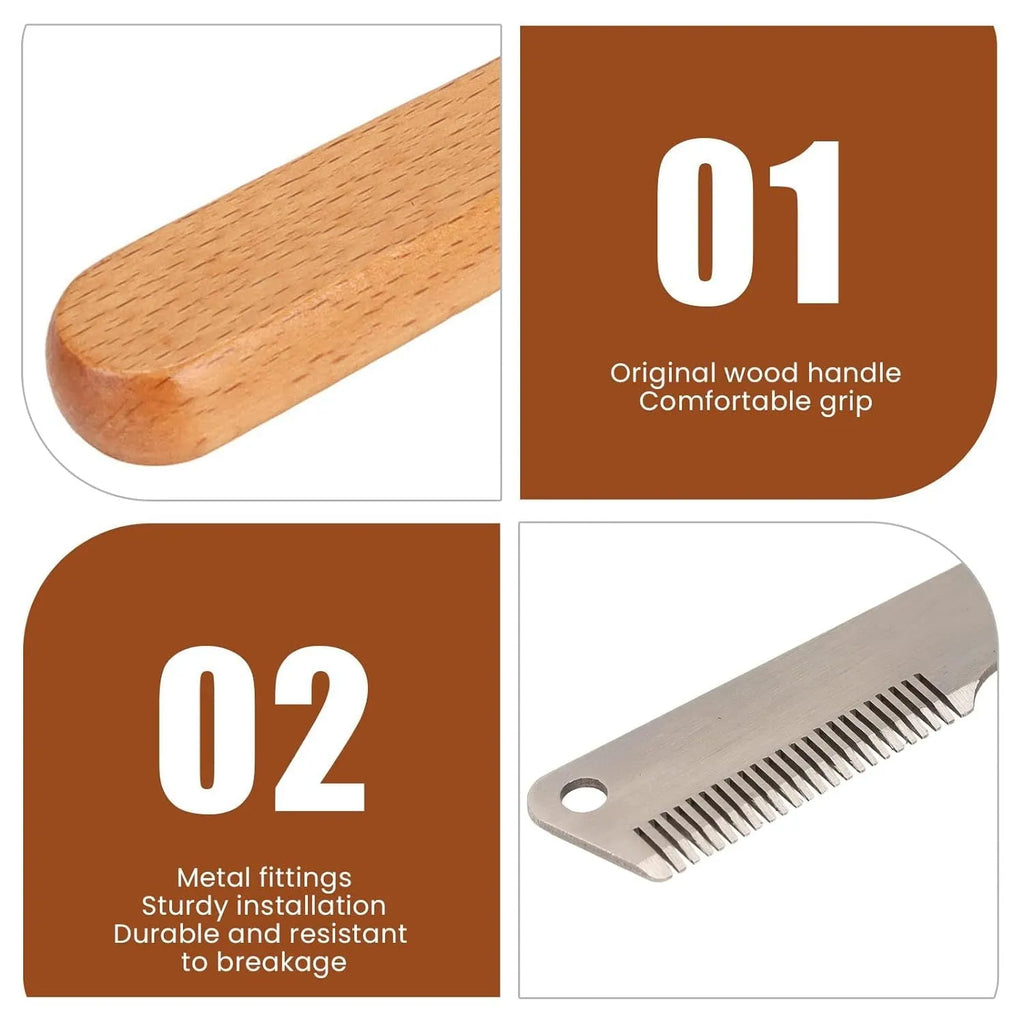Pet stripping comb with wood handle for removing floating hair from cats and dogs