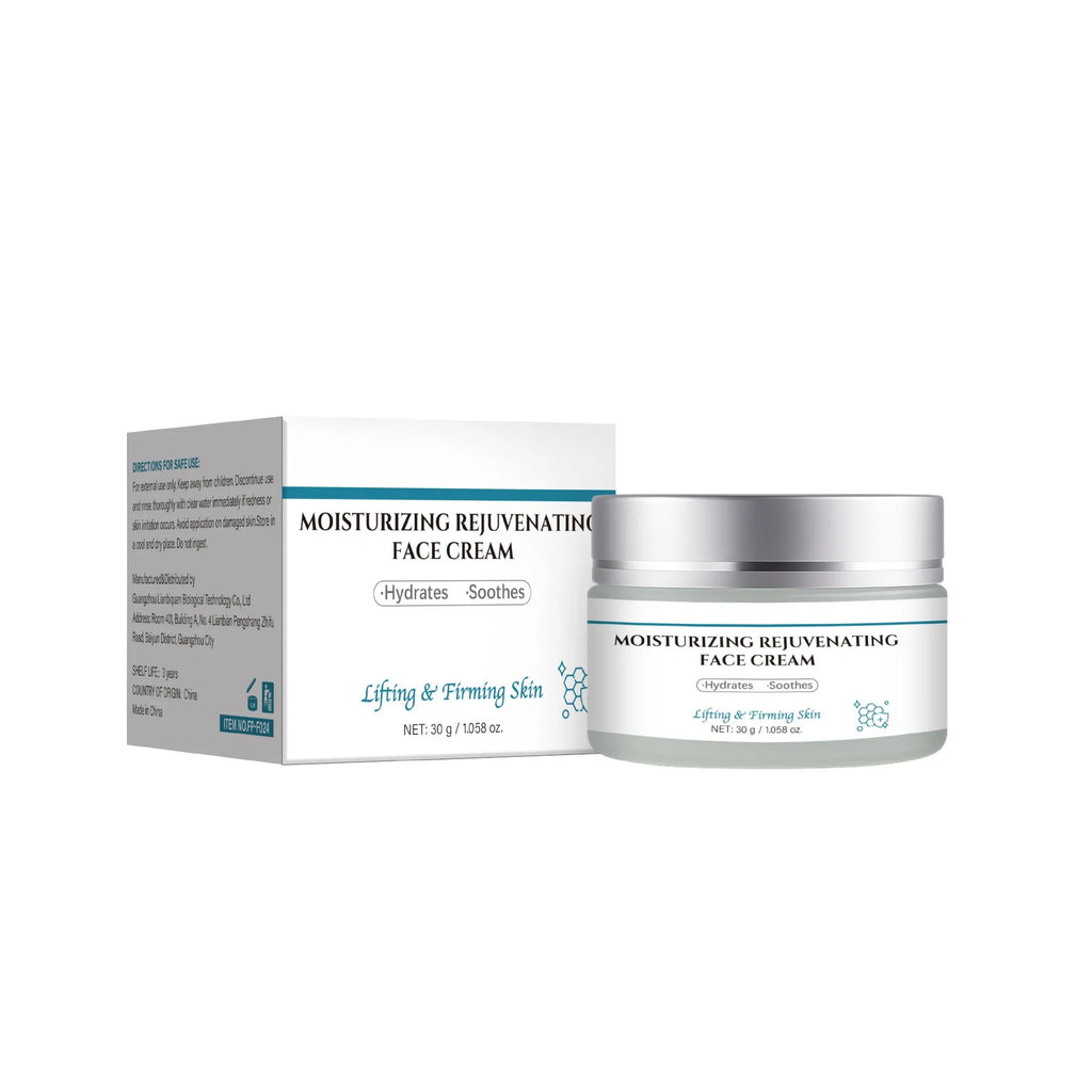 30g jar of anti-aging facial cream containing hyaluronic acid and vitamin E for daily skincare routines