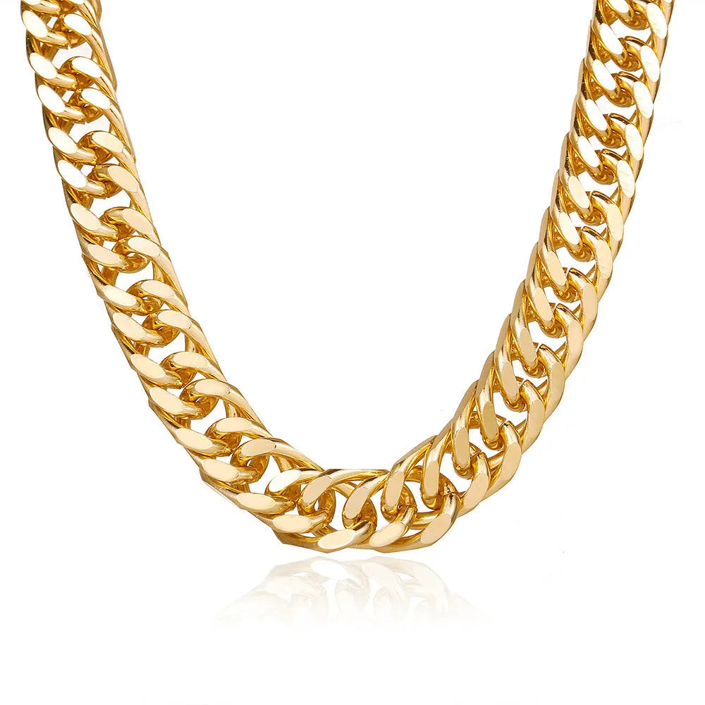 Women's gold chunky chain necklace showing thick links and pendant detail