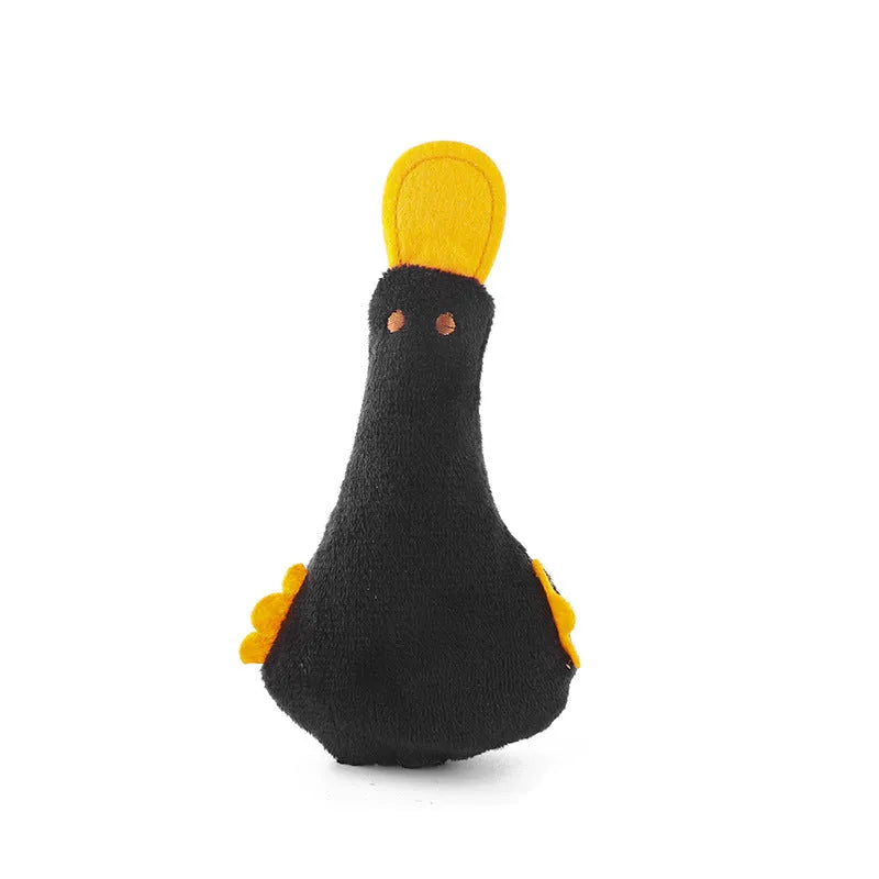 Duck plush pet toy with catnip filling in blue, pink, yellow, or black colour options