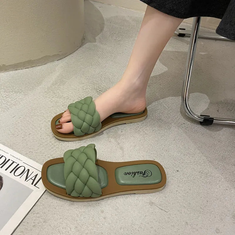 Women's plaid pattern anti-skid beach sandals with thick PVC soles in multiple colour options