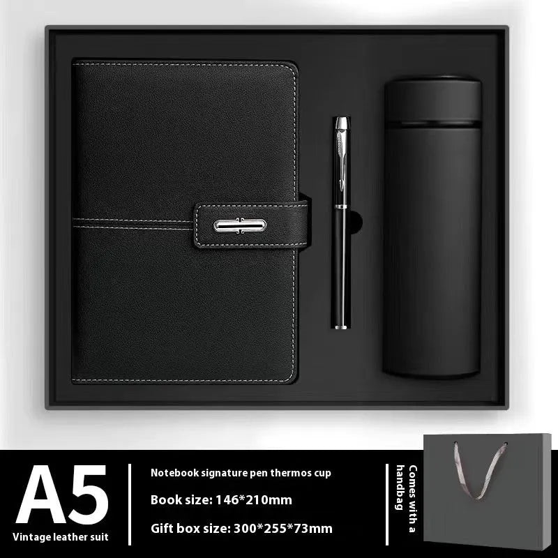 A5 notebook with PU leather cover in various colours including black, red, green, blue, and orange