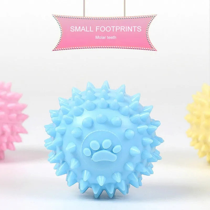 Blue TPR dog chew ball with textured surface for teeth cleaning, 6cm diameter