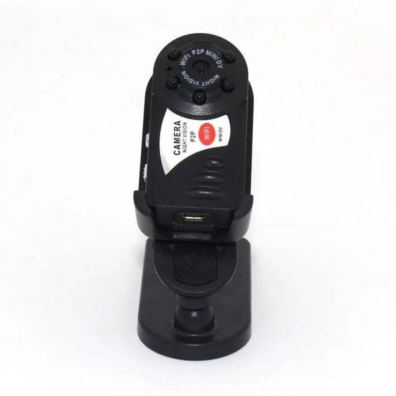 Black wireless Wi-Fi security camera with LCD screen and optical zoom lens