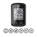 Black waterproof bicycle stopwatch with colour display mounted on bike handlebars.
