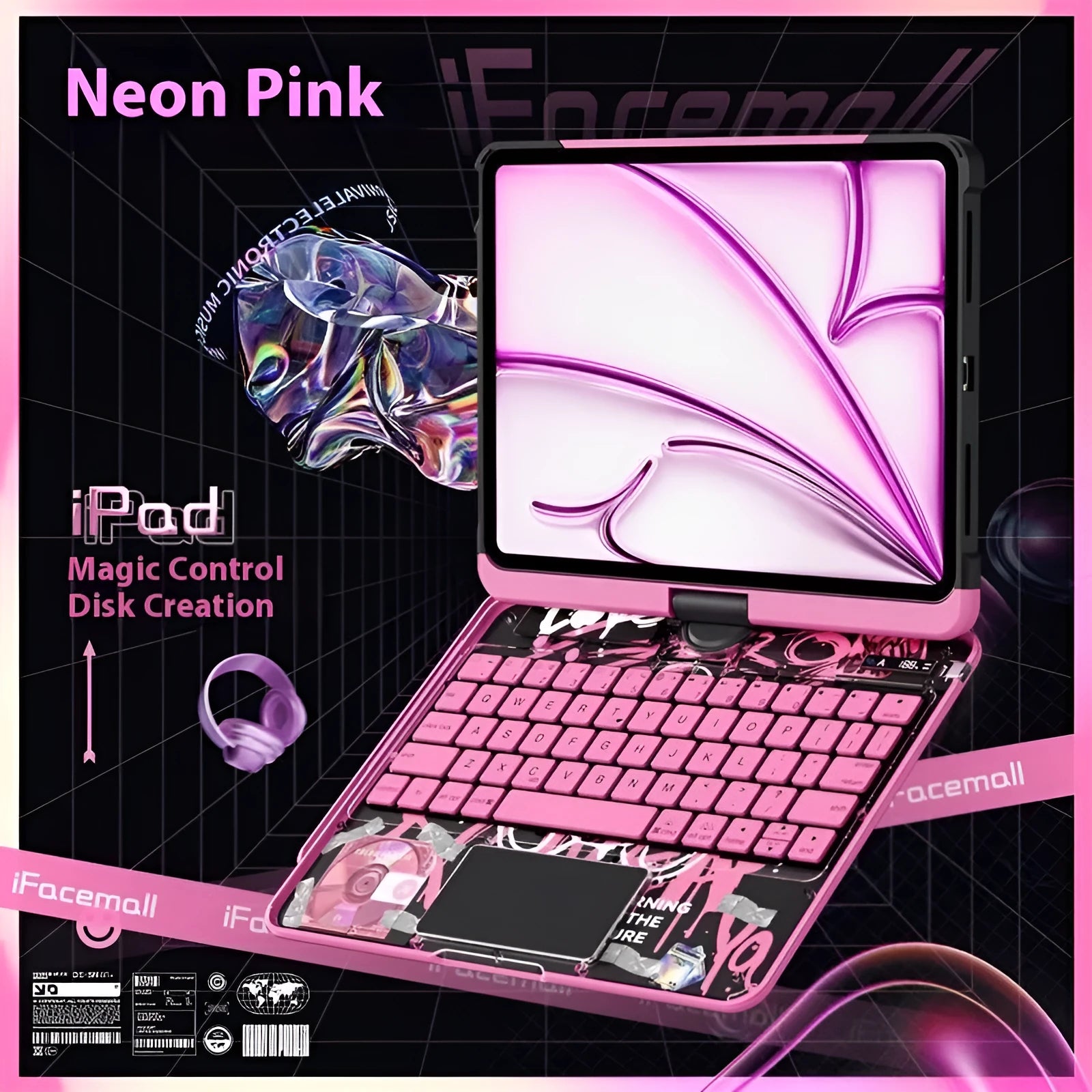 Blue iPad protective case showing shockproof PC construction with mute keyboard compatibility feature