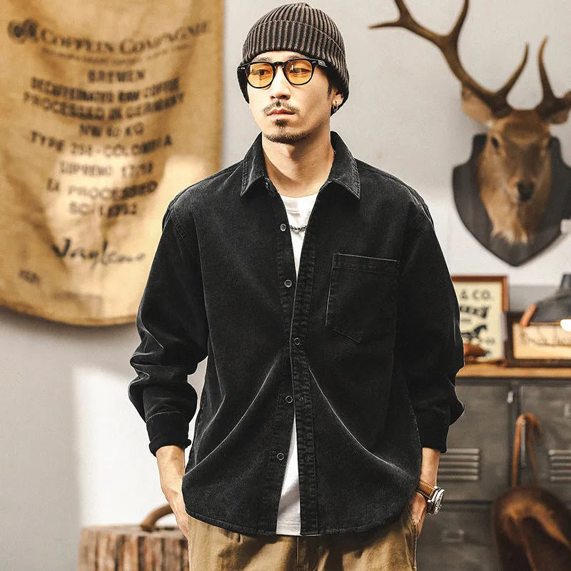 Men's retro corduroy casual jacket in loose fit with long sleeves