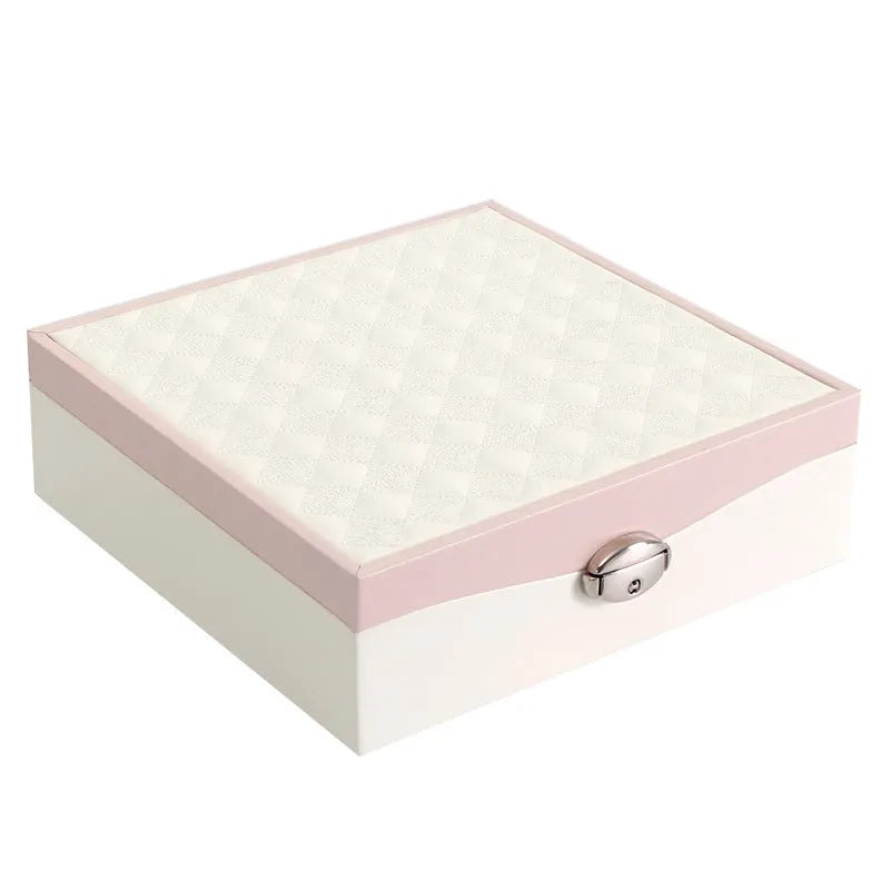 Red and white PU jewellery storage box for necklaces and rings with large capacity