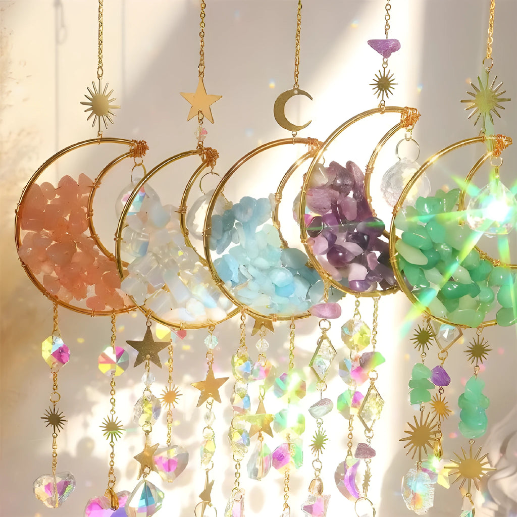 K9 crystal moon car pendant measuring 420mm long with 100mm diameter reflective element