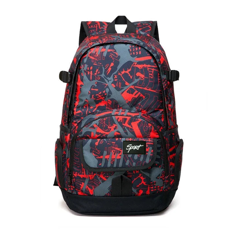 Classic blue nylon backpack with large main compartment and adjustable straps.