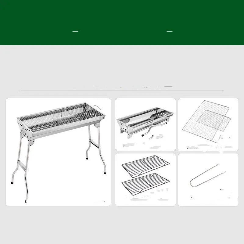Stainless steel portable folding barbecue oven with 73 cm length for outdoor cooking