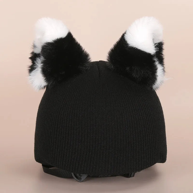 Plush fabric cartoon character helmet cover and matching hat cover set for costumes.