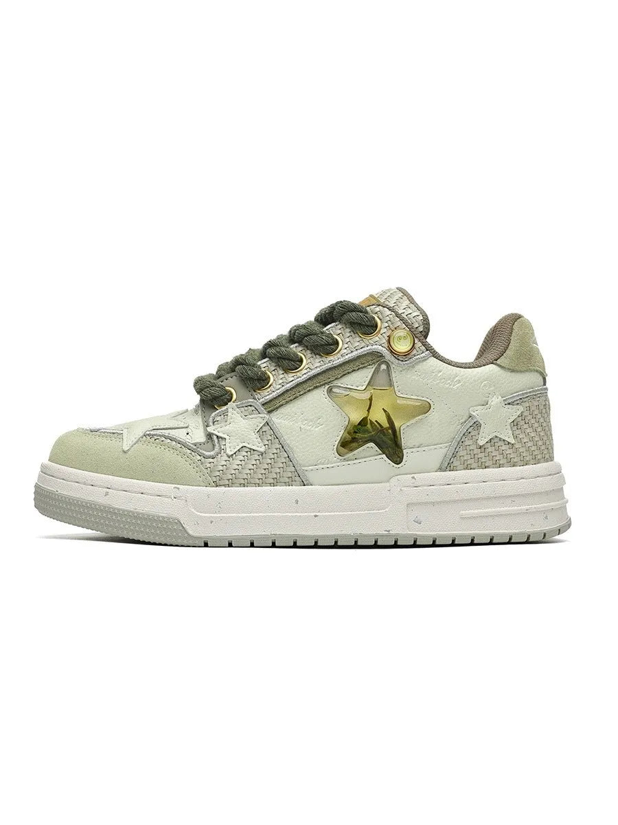 Cowhide leather unisex platform running shoes with round toe and lace-up front
