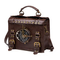 Bronze steampunk industrial retro shoulder bag with metal hardware details
