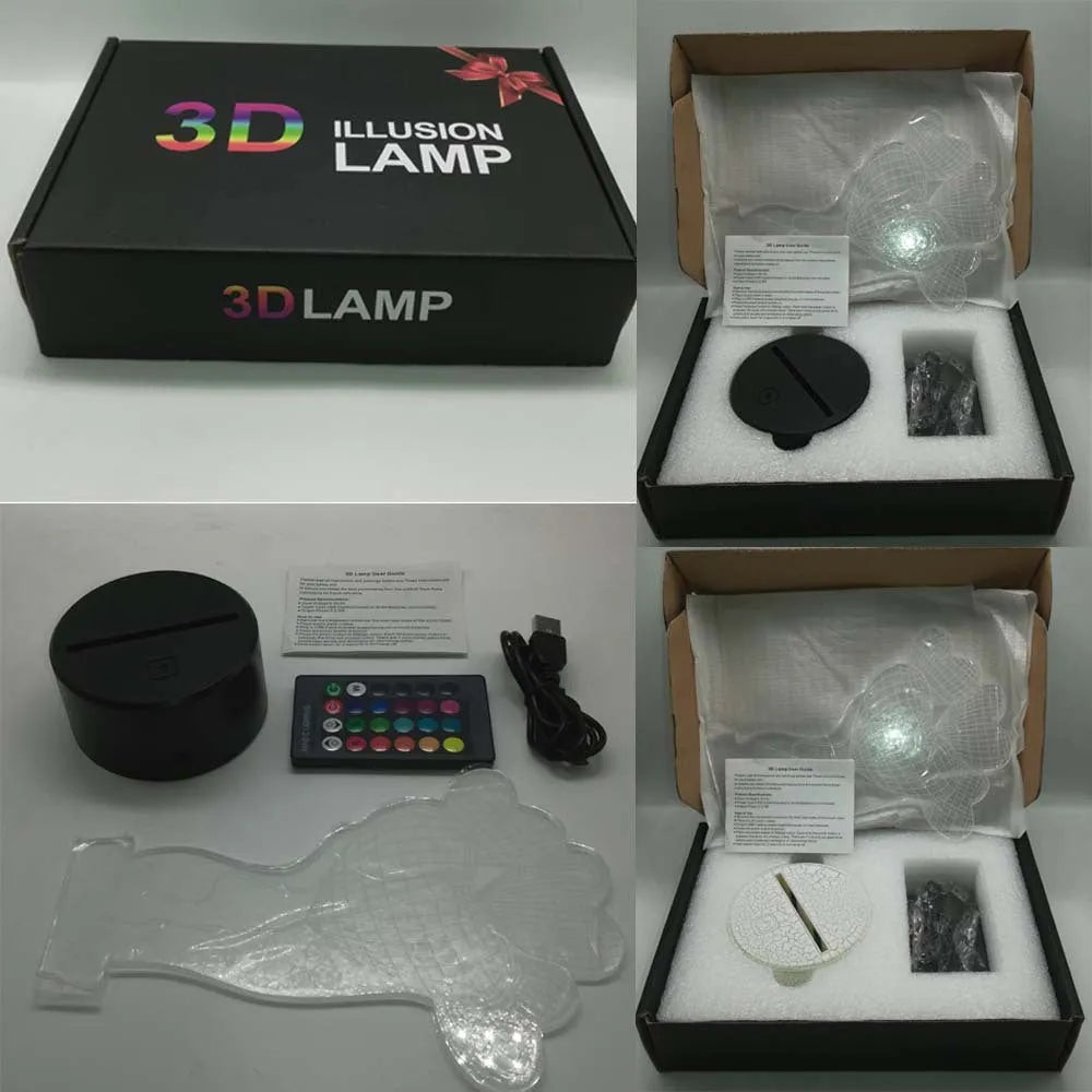 A 3D acrylic rose LED night light with a black base, displaying a purple glow, sitting on a wooden surface.