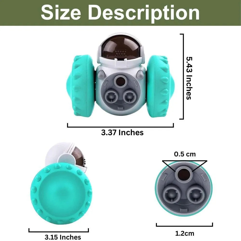 Robot-shaped tumbler pet treat dispenser toy in assorted colours for small dogs and cats