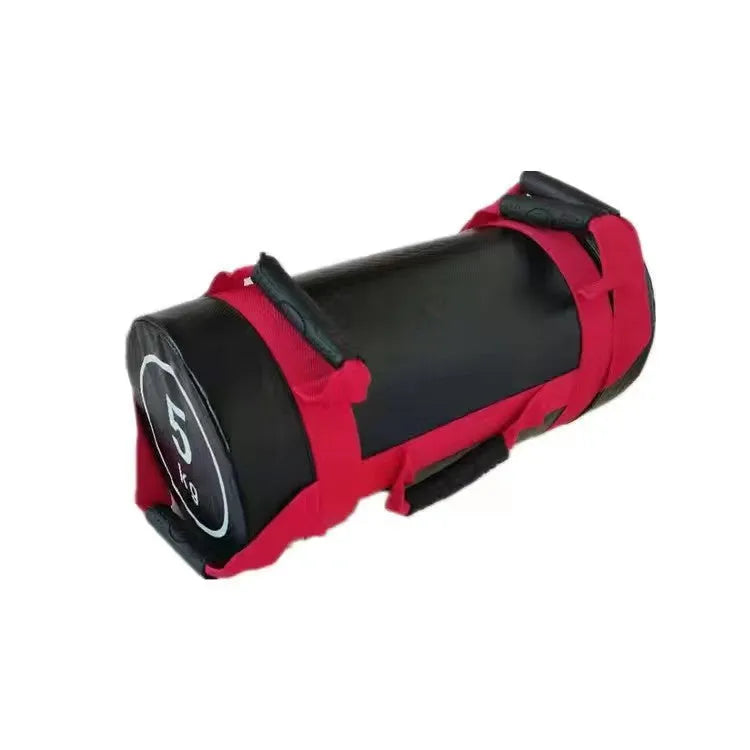 White PVC fitness training sandbag with weight markings for gym strength exercises