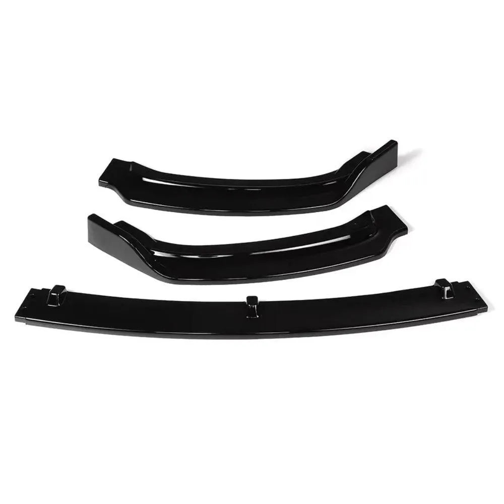 Bright black PP front bumper lip spoiler for BMW F30 F35 3 Series, shown with dimensions.