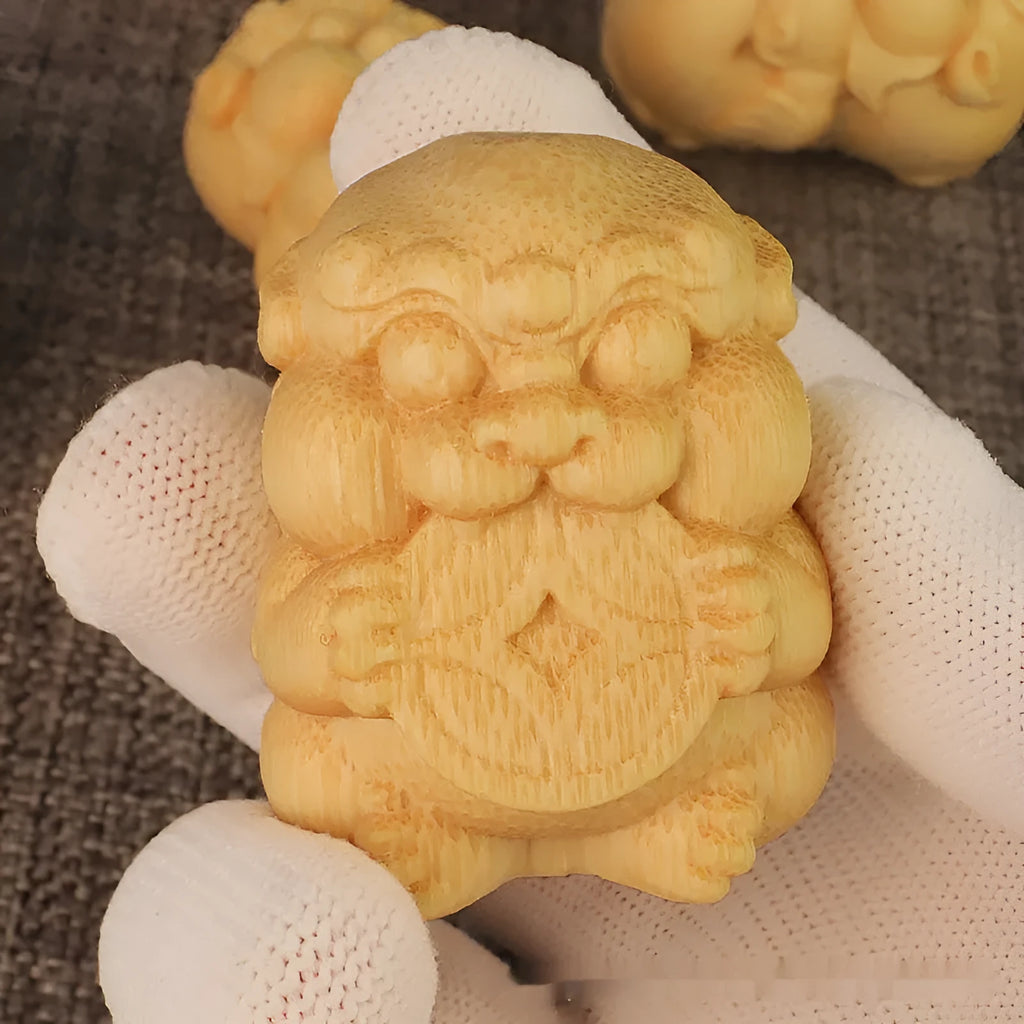 Set of two solid bamboo carving ornaments with engraved Chinese characters measuring 4.5cm tall