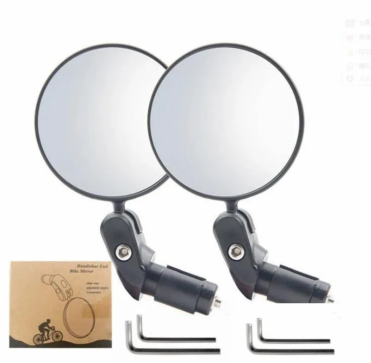 Black foldable convex rearview mirror for a motorcycle showing its 7cm diameter.