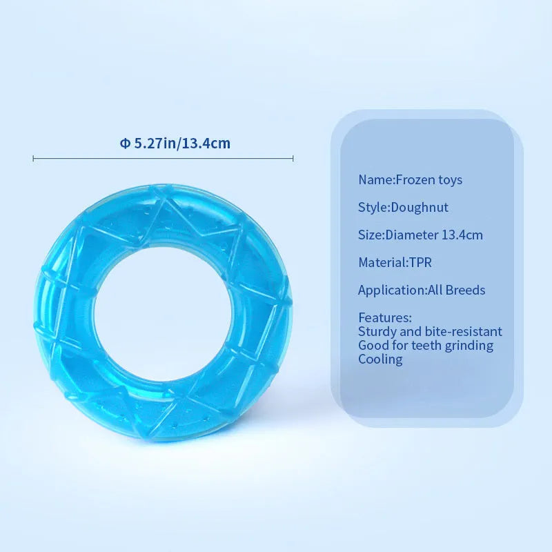 Summer ice dog cooling toy set with water-filled popsicle, pacifier, and ring chew toys