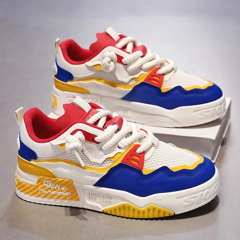 Men's white board shoes with rubber soles in low-top design showing beige, white/yellow, and white/black colour options