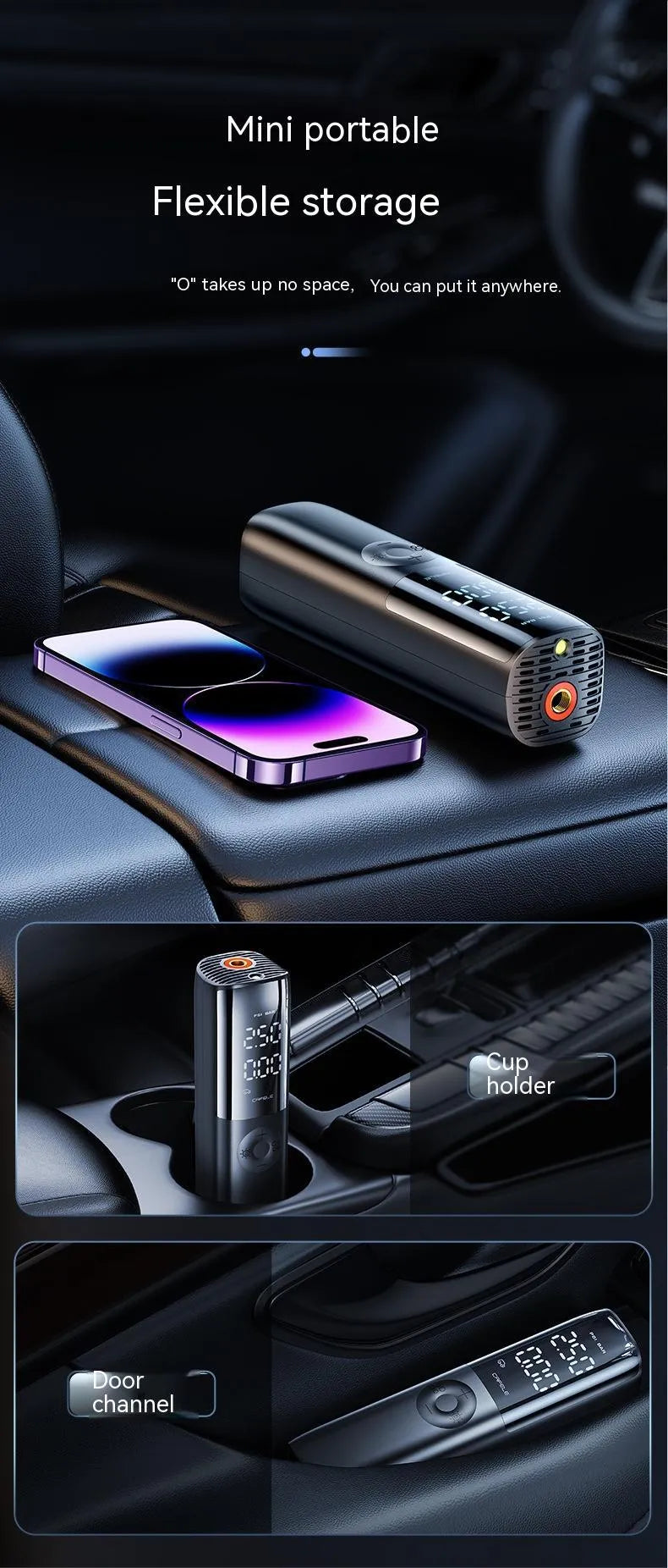 Black portable electric vehicle air pump with ABS PC housing and tyre pressure gauge
