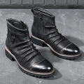 Men's black cowboy boots with side zipper and embossed PU upper