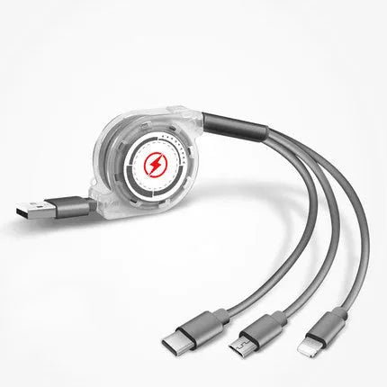 Telescopic 3-in-1 charging cable extended to 120 cm with titanium alloy connectors