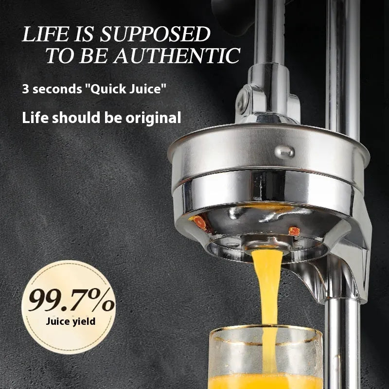 Vertical stainless steel manual citrus juicer shown in selected colour with chosen head style: pointed, flat, or double.