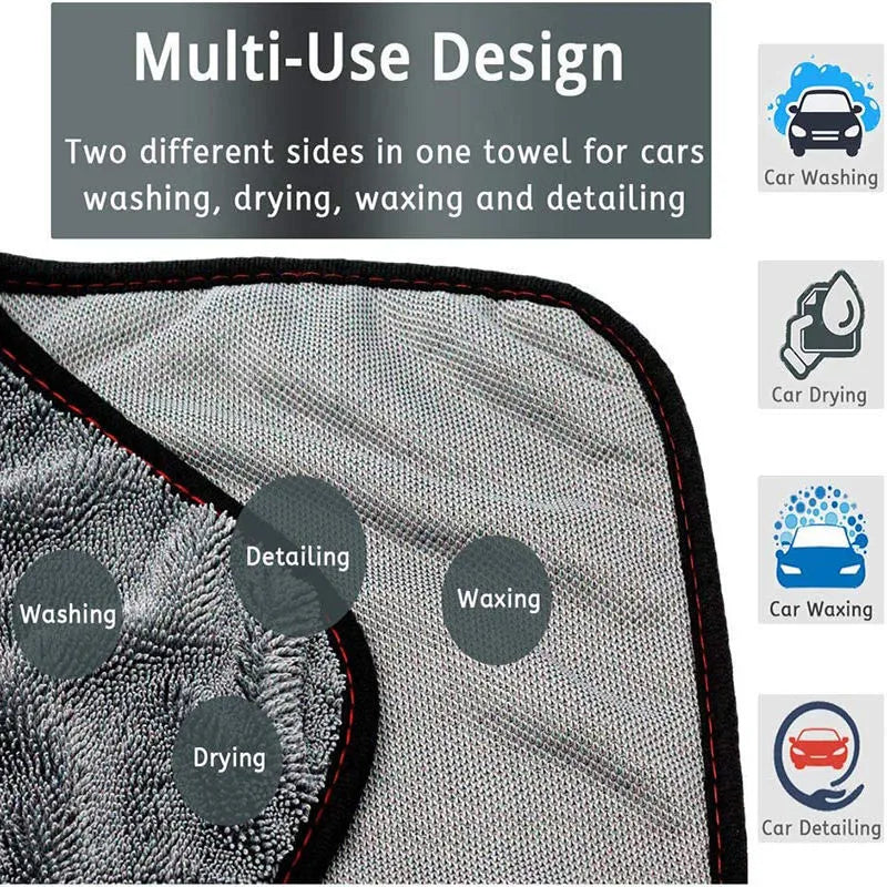 Grey 40x40cm microfiber car wash and drying towel laid flat.