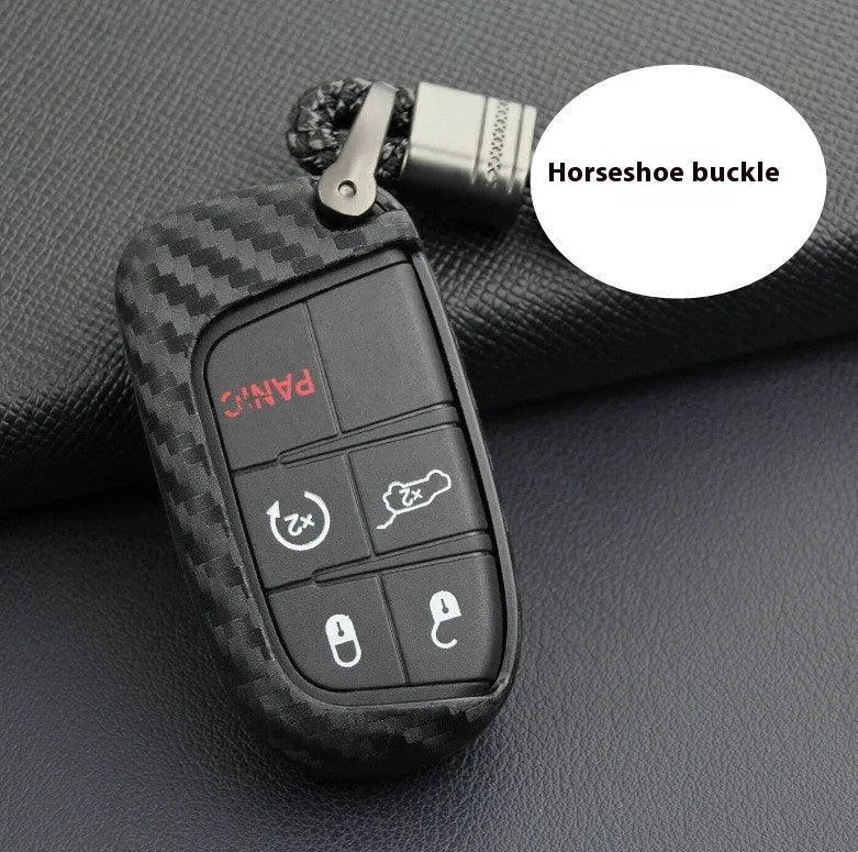 Carbon fibre pattern silicone key case for Dodge Chrysler Fiat car remote keys with buckle styling option
