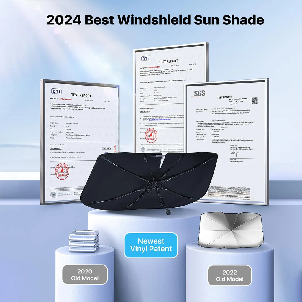 Silver reflective windshield sun shade umbrella with spring edge for car interior sun protection