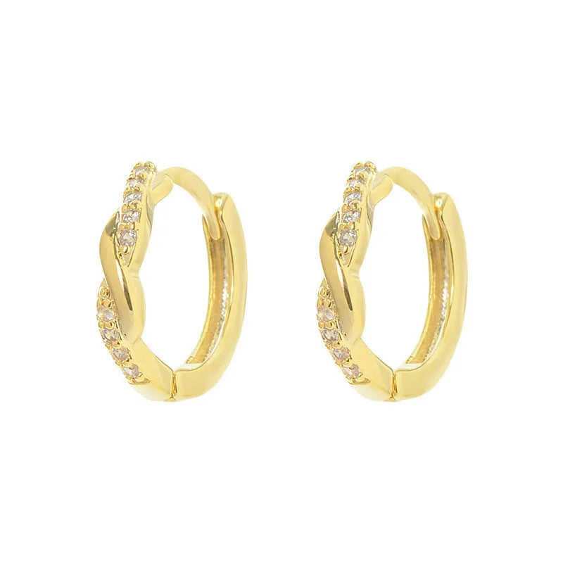 Geometric interwoven hemp rope earclip earrings in gold and silver colours with diamond-cut copper finish