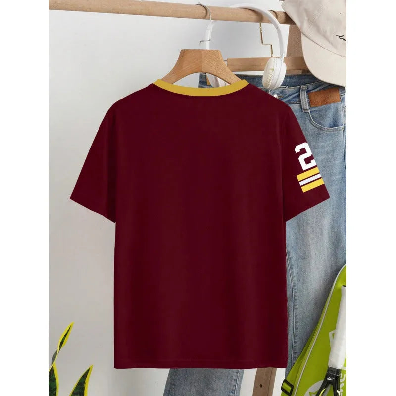 Men's loose fit cotton T-shirt with contrasting coloured digital letter print on the front