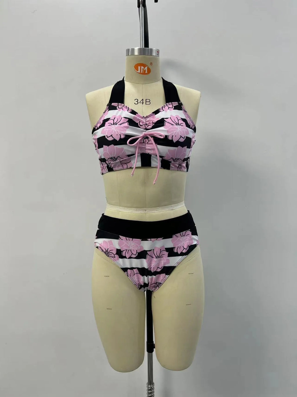Women's black printed belly covered slimming split bikini swimsuit set