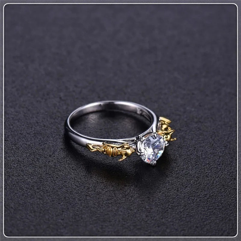 Black gold tone copper crown ring for cosplay and fashion, shown in size 8.