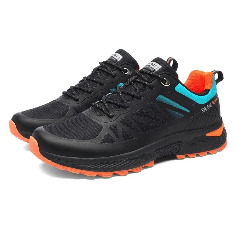 Men's black and grey breathable mesh running shoe with lace-up front and rubber sole