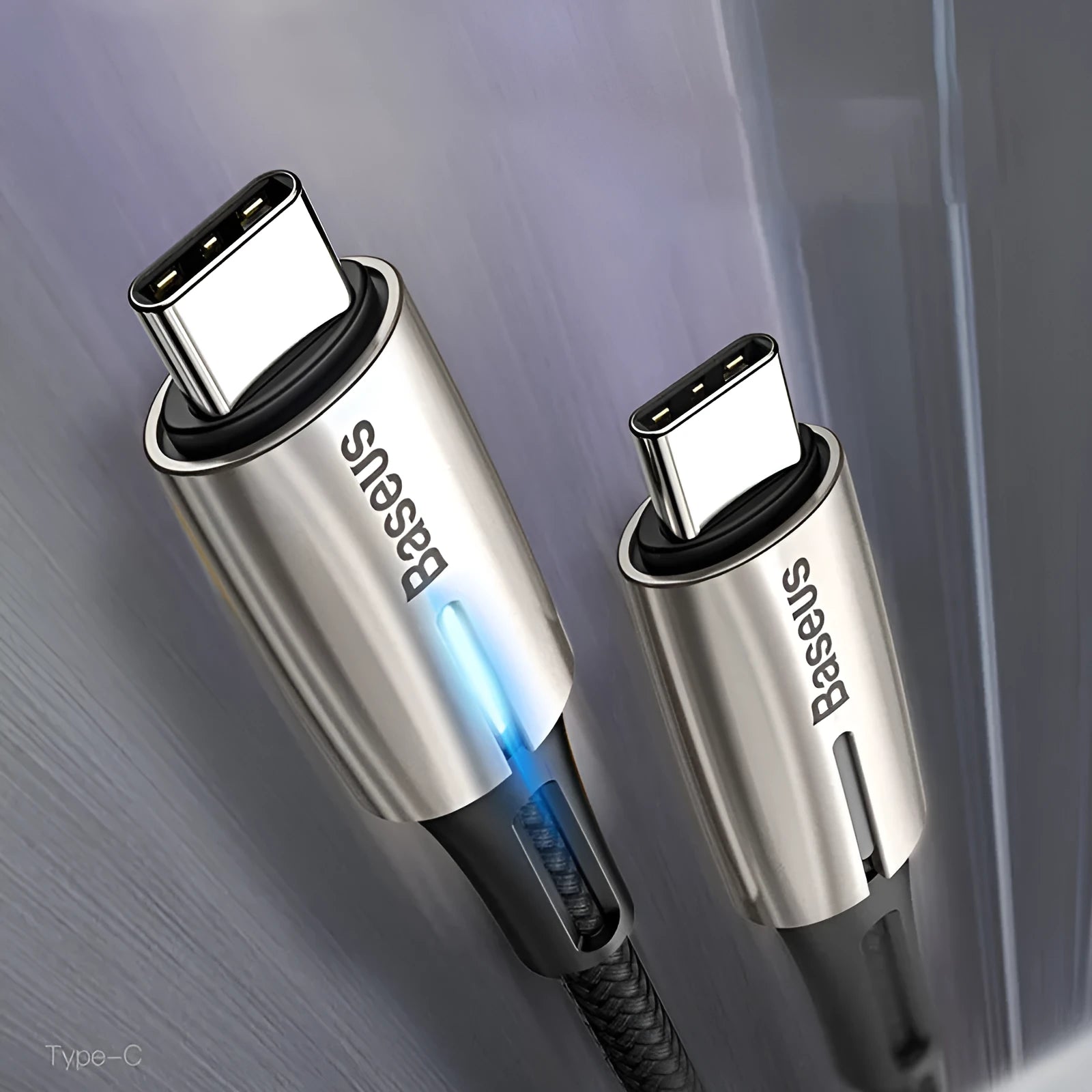 Dual Type-C USB-C data cable in purple colour showing both identical connectors