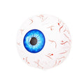 Green Halloween balloon with detailed bloodshot eyeball design, shown inflated.