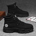 Men's black and yellow Martin boots with artificial PU upper and injection moulded sole