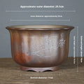 Purple sand ceramic flower pot with antique carved wood burning design for indoor plants