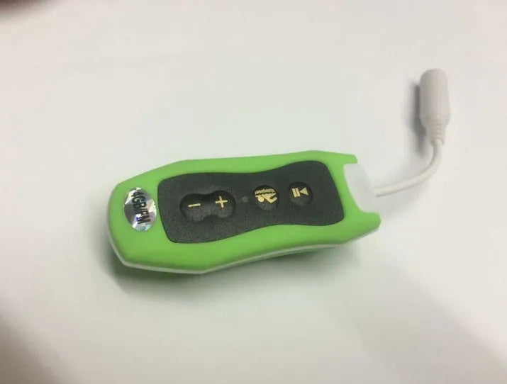 Compact black Bluetooth MP3 sports headset with IPX68 waterproof rating for swimming.