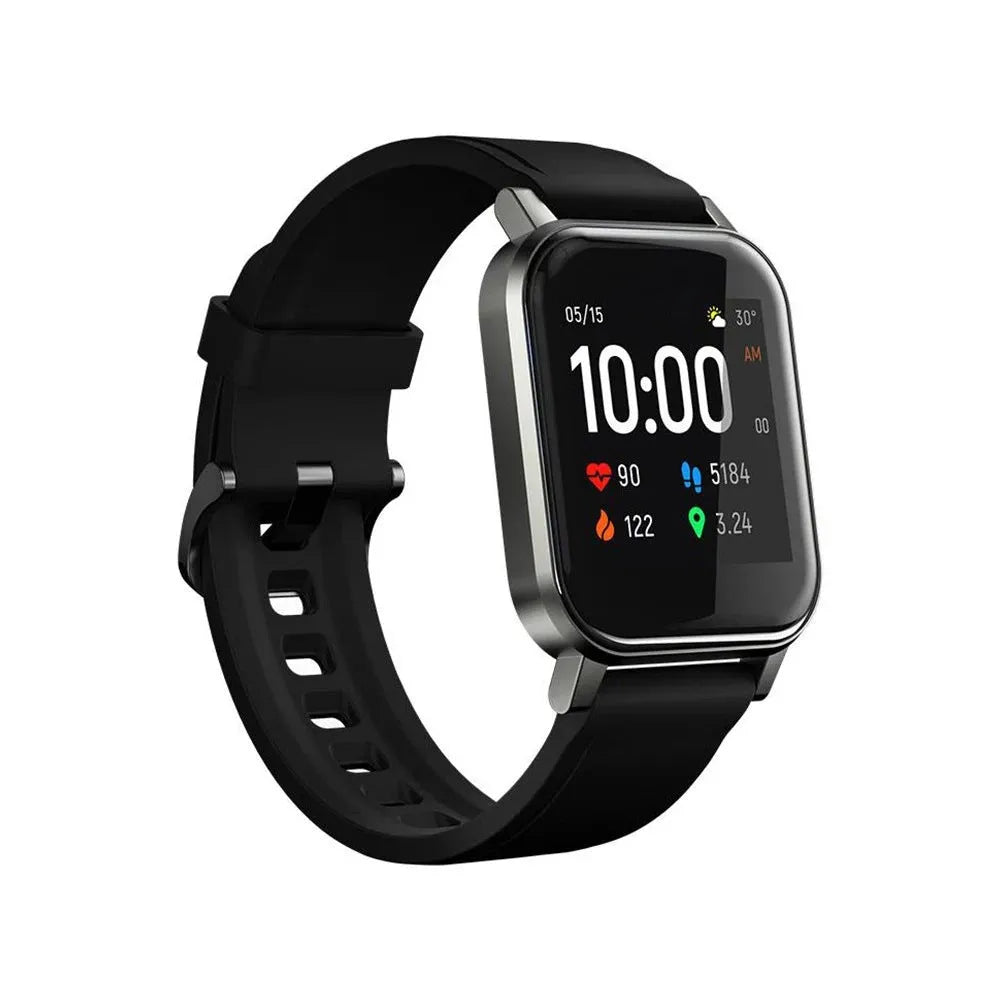 Black waterproof smart bracelet with 1.4-inch touchscreen on silicone wristband