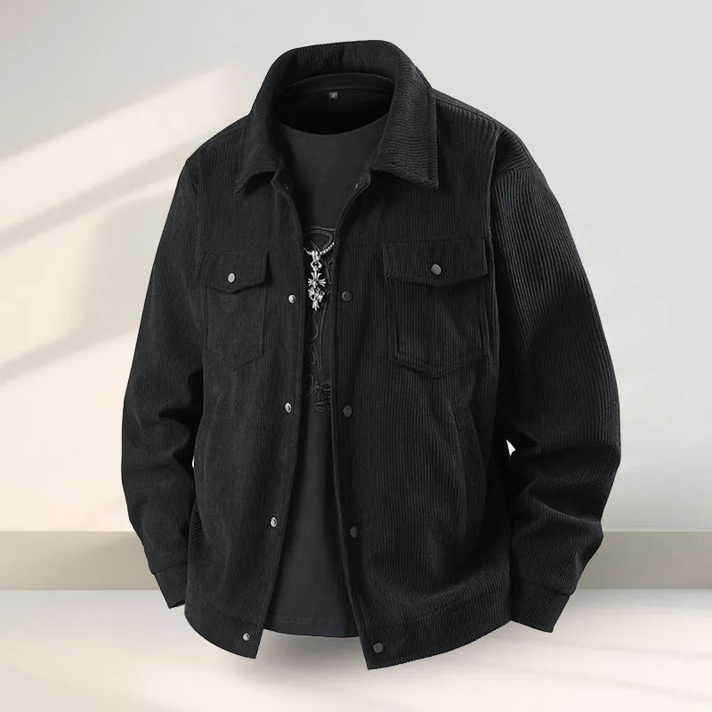 Men's slim fit black casual coat with ruffle details made from Vinylon and Lycra fabric